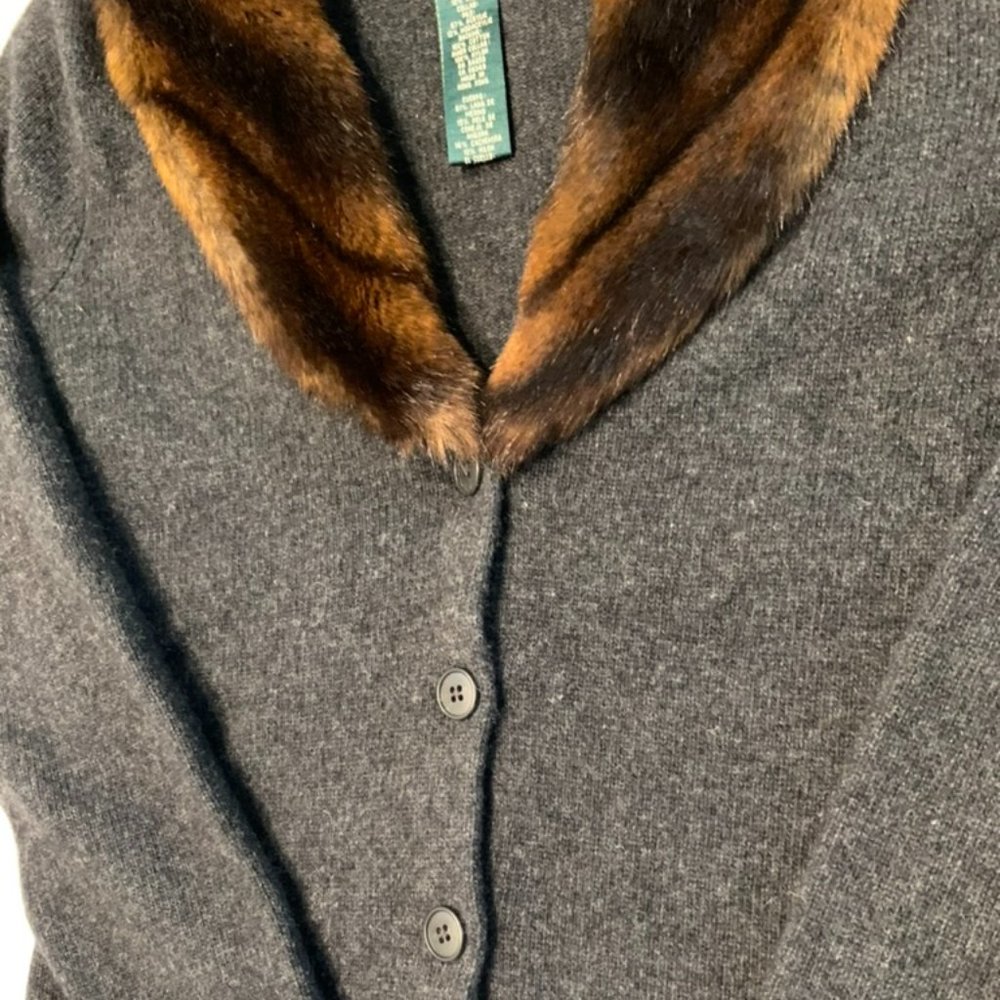 VINTAGE Ralph Lauren faux fur collared merino wool/cashmere/angora sweater- M